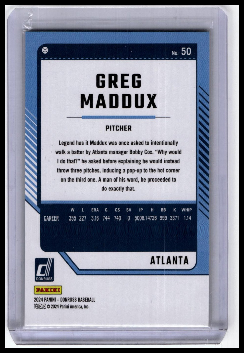 2024 Donruss #50 Greg Maddux Orange Laser #/299