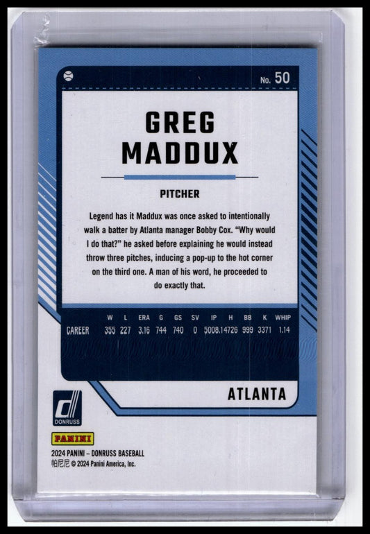 2024 Donruss #50 Greg Maddux Orange Laser #/299
