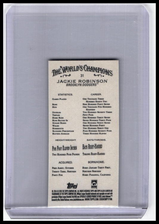 2012 Topps Allen & Ginter #31 Jackie Robinson Mini Card Black Border