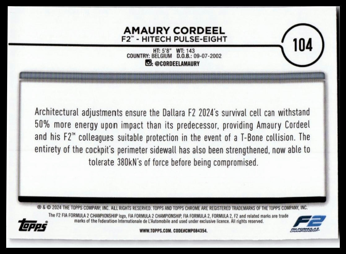 2024 Topps Chrome Formula 1 #CAC-COR Amaury Cordeel /199 Checker Flag Refractor