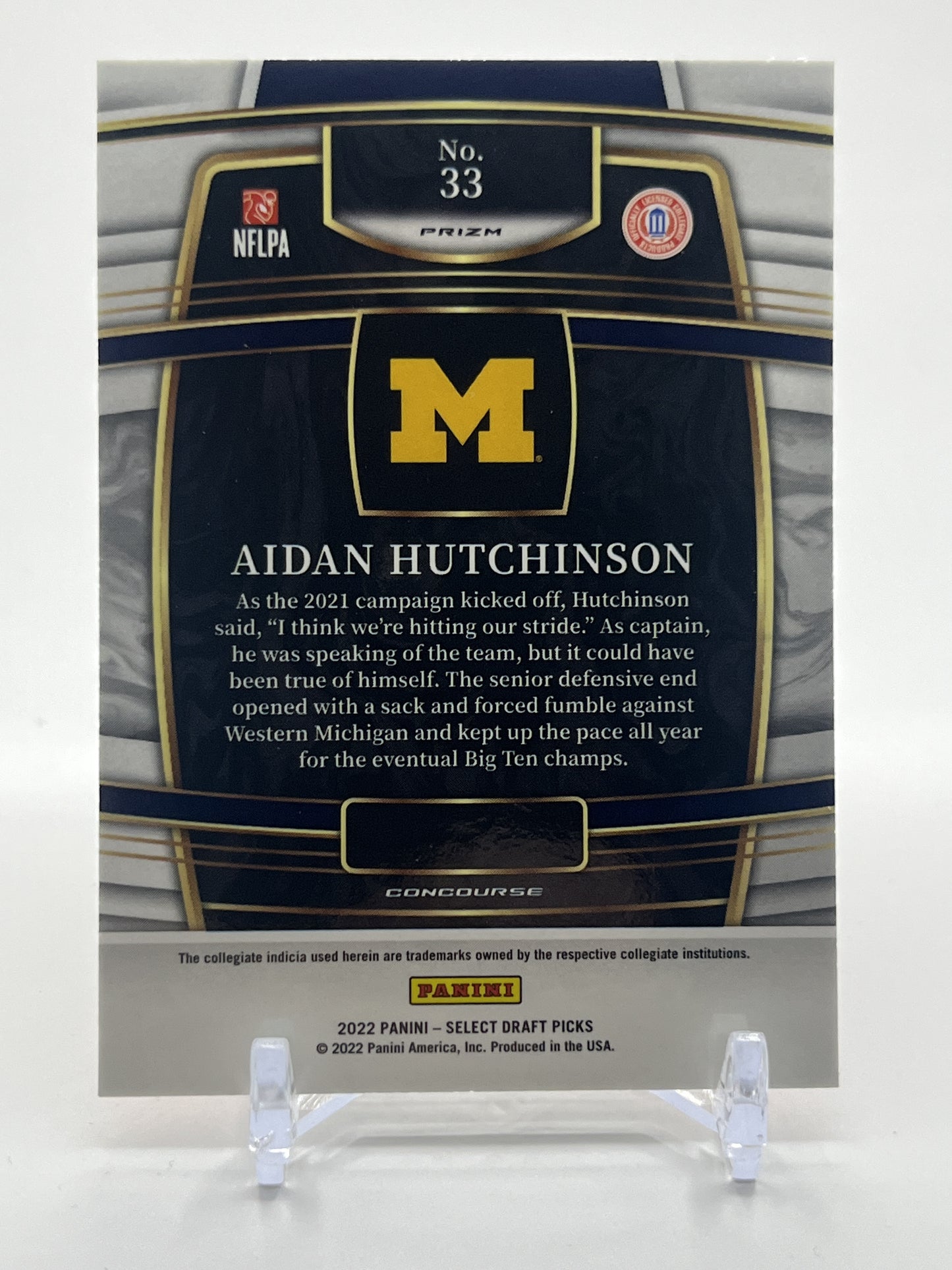 2022 Panini Select Draft Picks #33 Aidan Hutchinson Gold Lazer Prizm