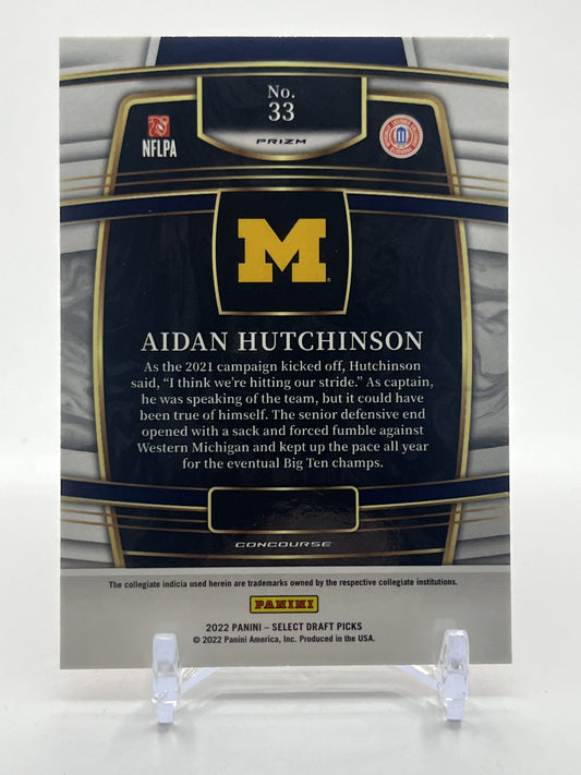 2022 Panini Select Draft Picks #33 Aidan Hutchinson Gold Lazer Prizm