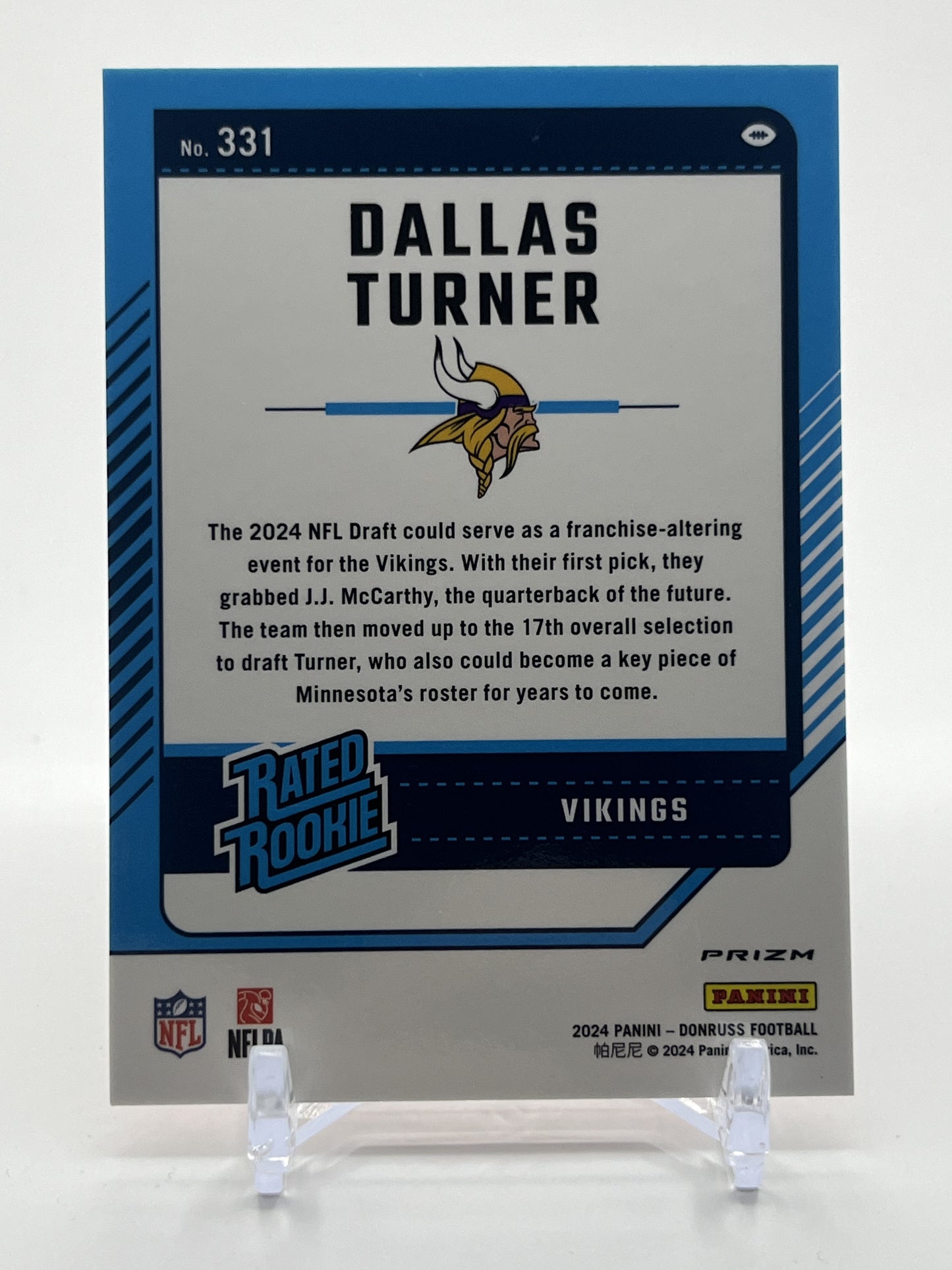 2024 Donruss #331 Dallas Turner Optic Rated Rookies Preview Red Wave