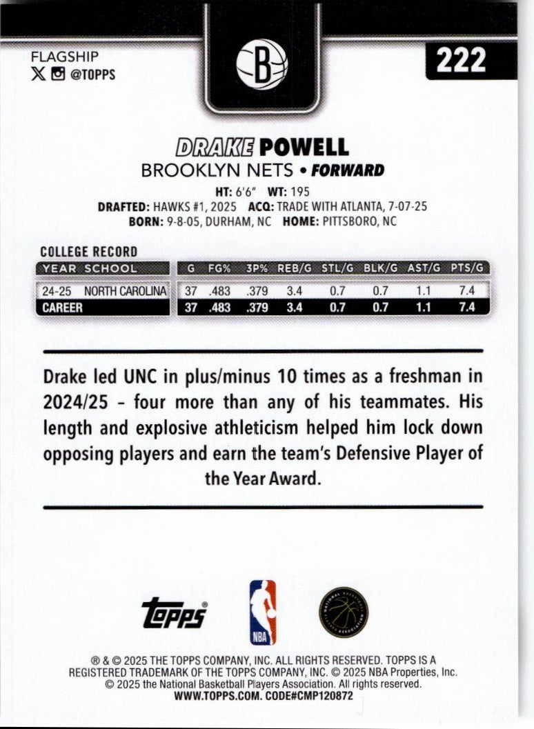 2025-26 Topps #222 Drake Powell