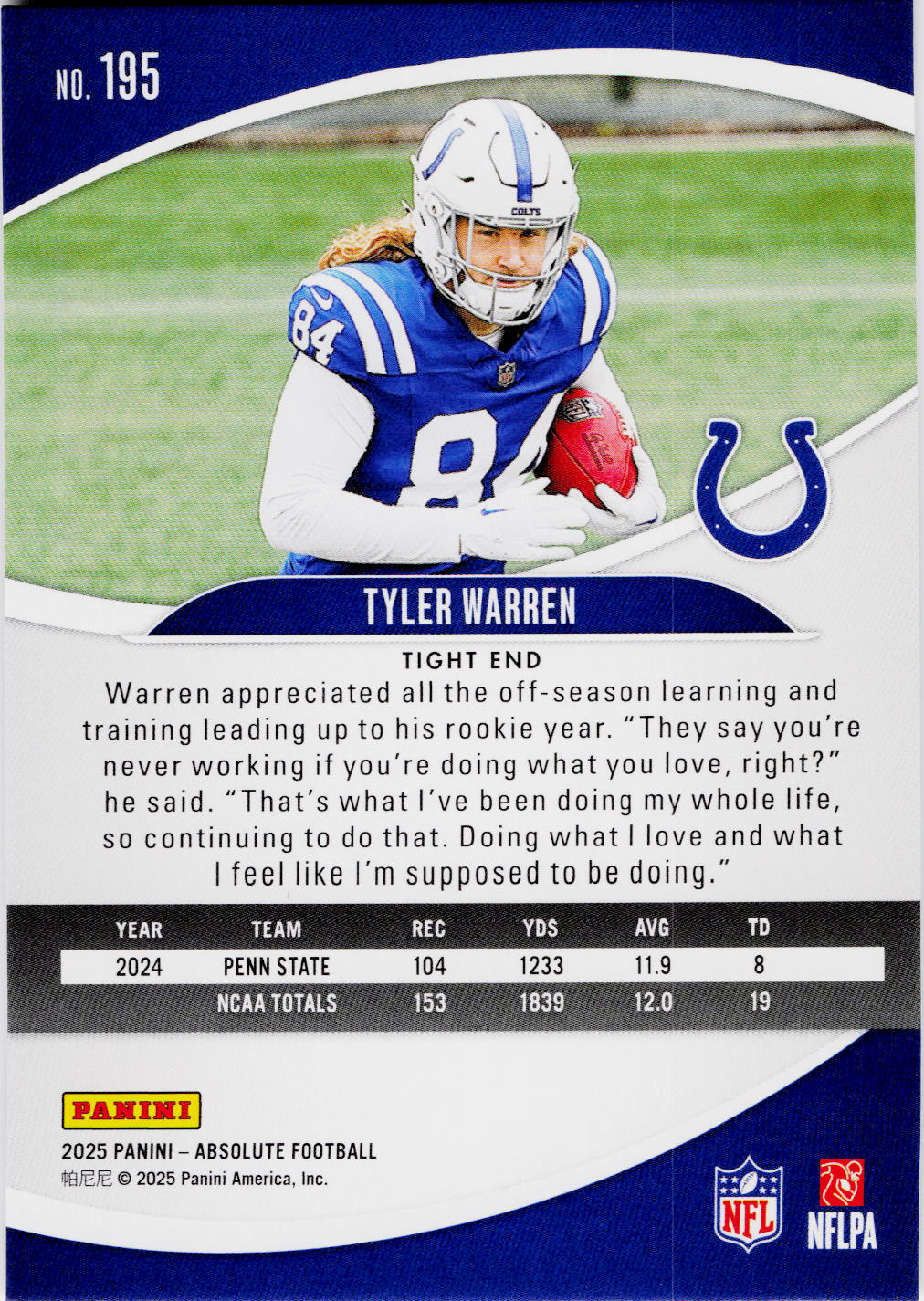 2025 Panini Absolute #195 Tyler Warren Retail