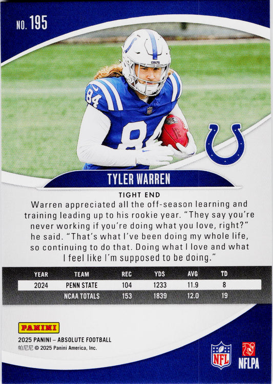 2025 Panini Absolute #195 Tyler Warren Retail