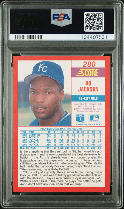 1990 Score #280 Bo Jackson Error-Watham PSA 9