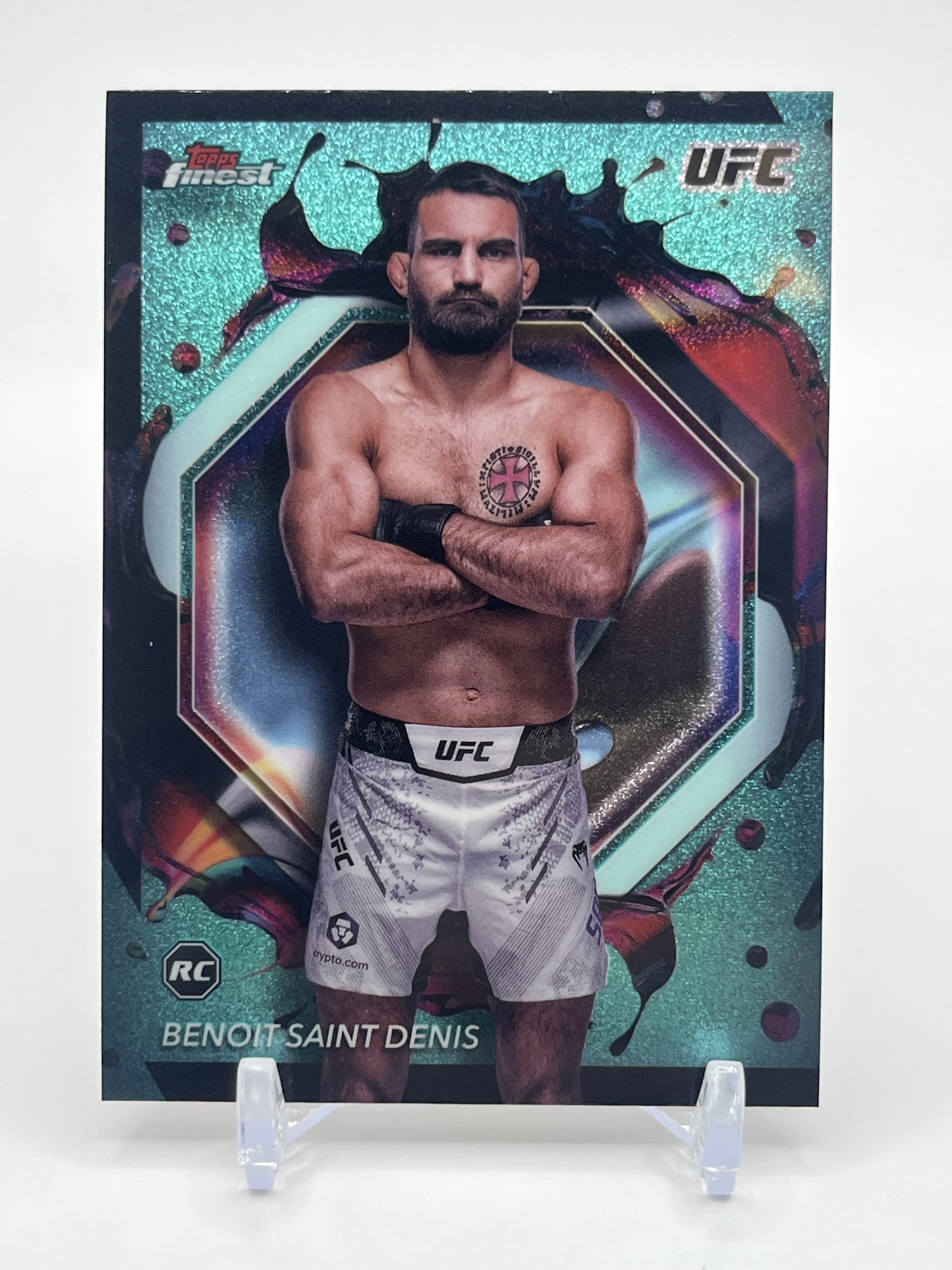 2024 Topps Finest UFC #243 Benoit Saint Denis Aqua Glitter Refractors