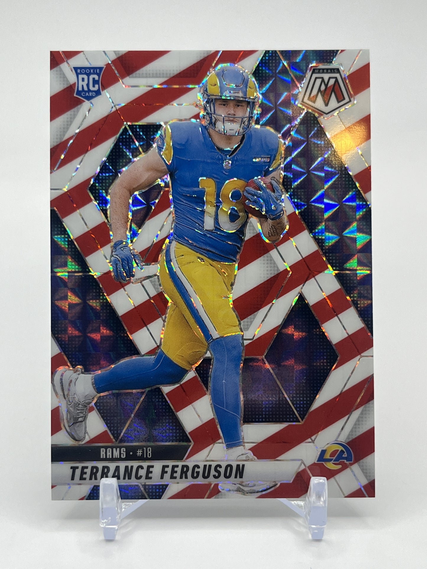 2025 Panini Mosaic #364 Terrance Ferguson Mosaic Red and White Stripe