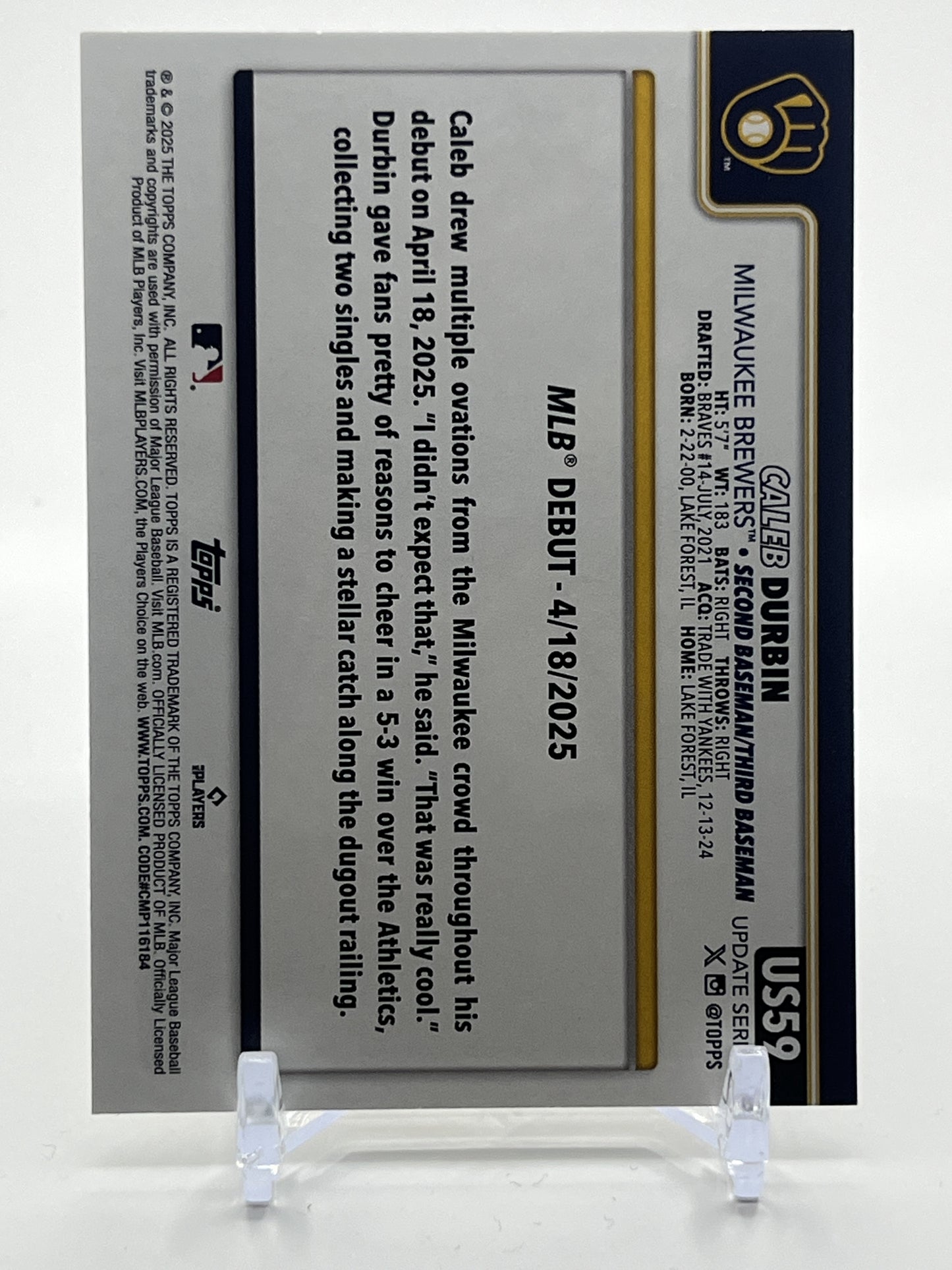 2025 Topps Update #US59 Caleb Durbin
