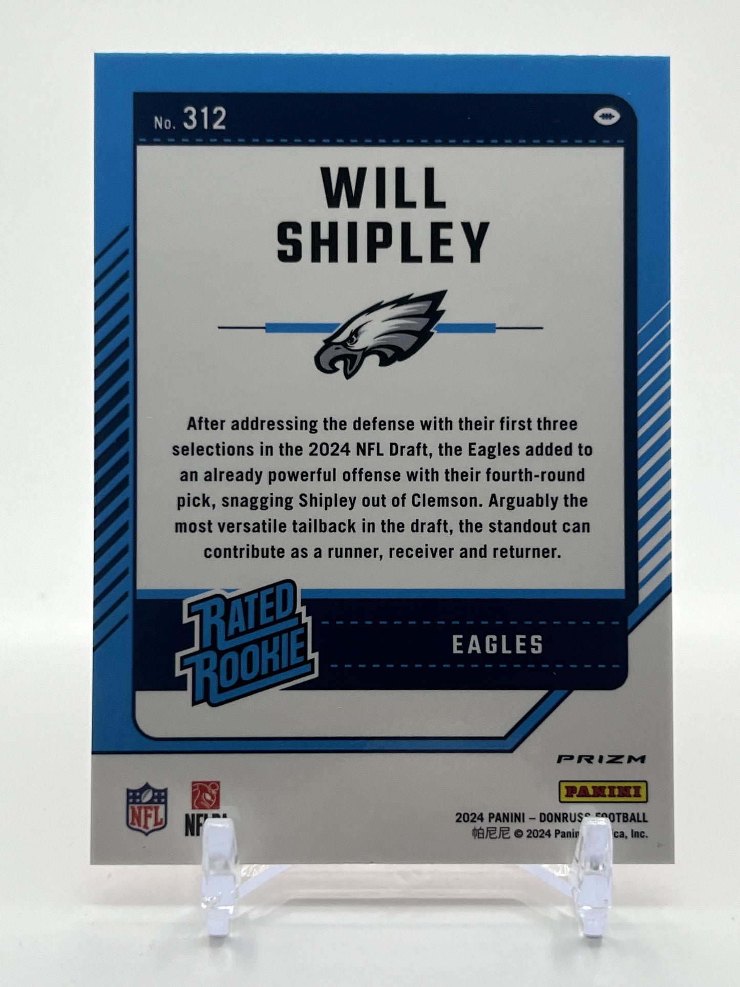 2024 Donruss #312 Will Shipley Optic Rated Rookies Preview Red Pandora