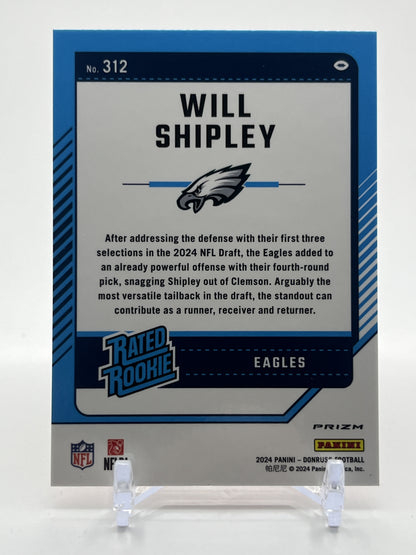 2024 Donruss #312 Will Shipley Optic Rated Rookies Preview Red Pandora