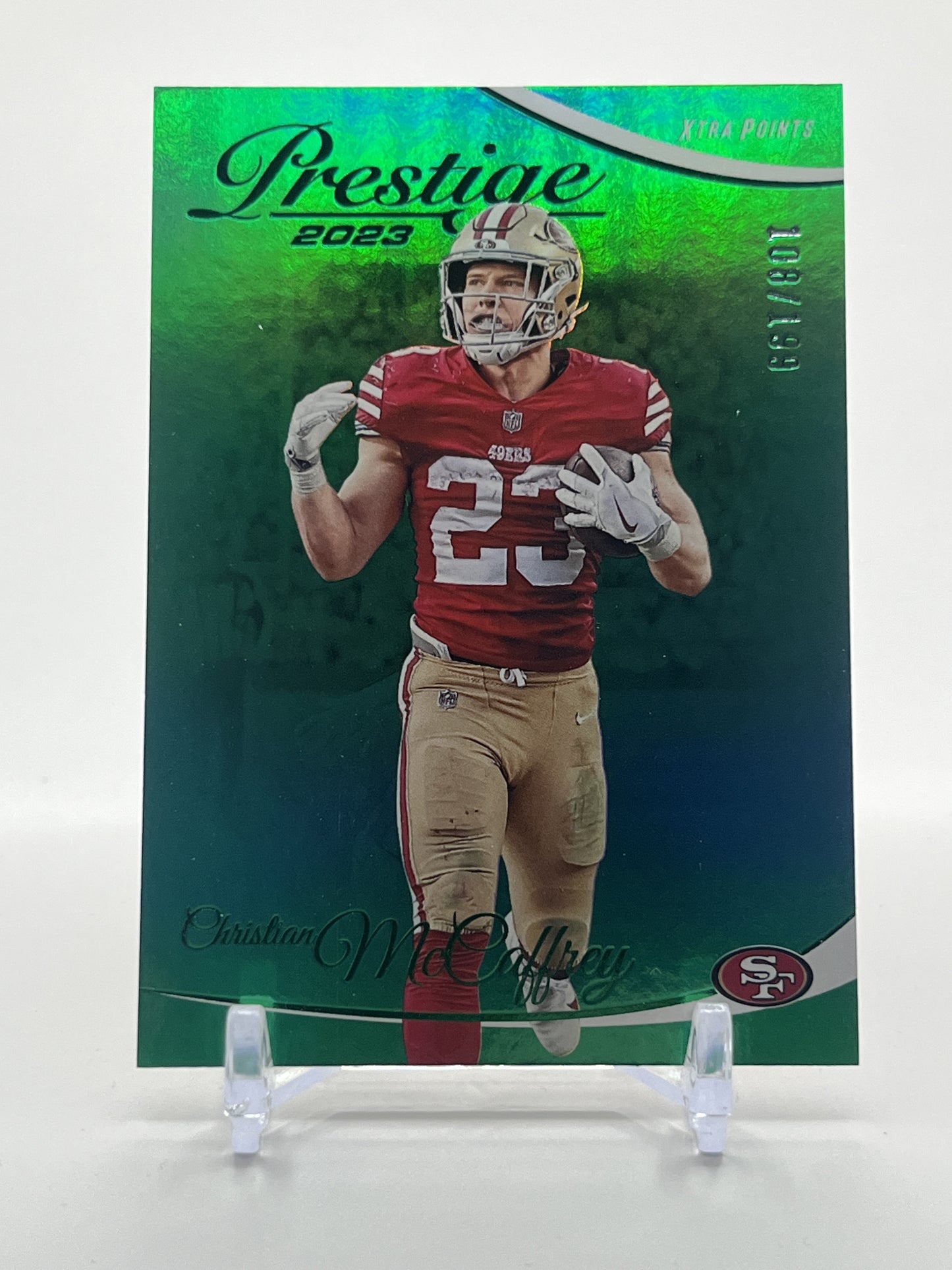 2023 Panini Prestige #257 Christian McCaffrey Xtra Points Premium Green