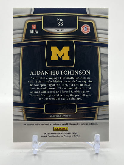2022 Panini Select Draft Picks #33 Aidan Hutchinson Gold Lazer Prizm
