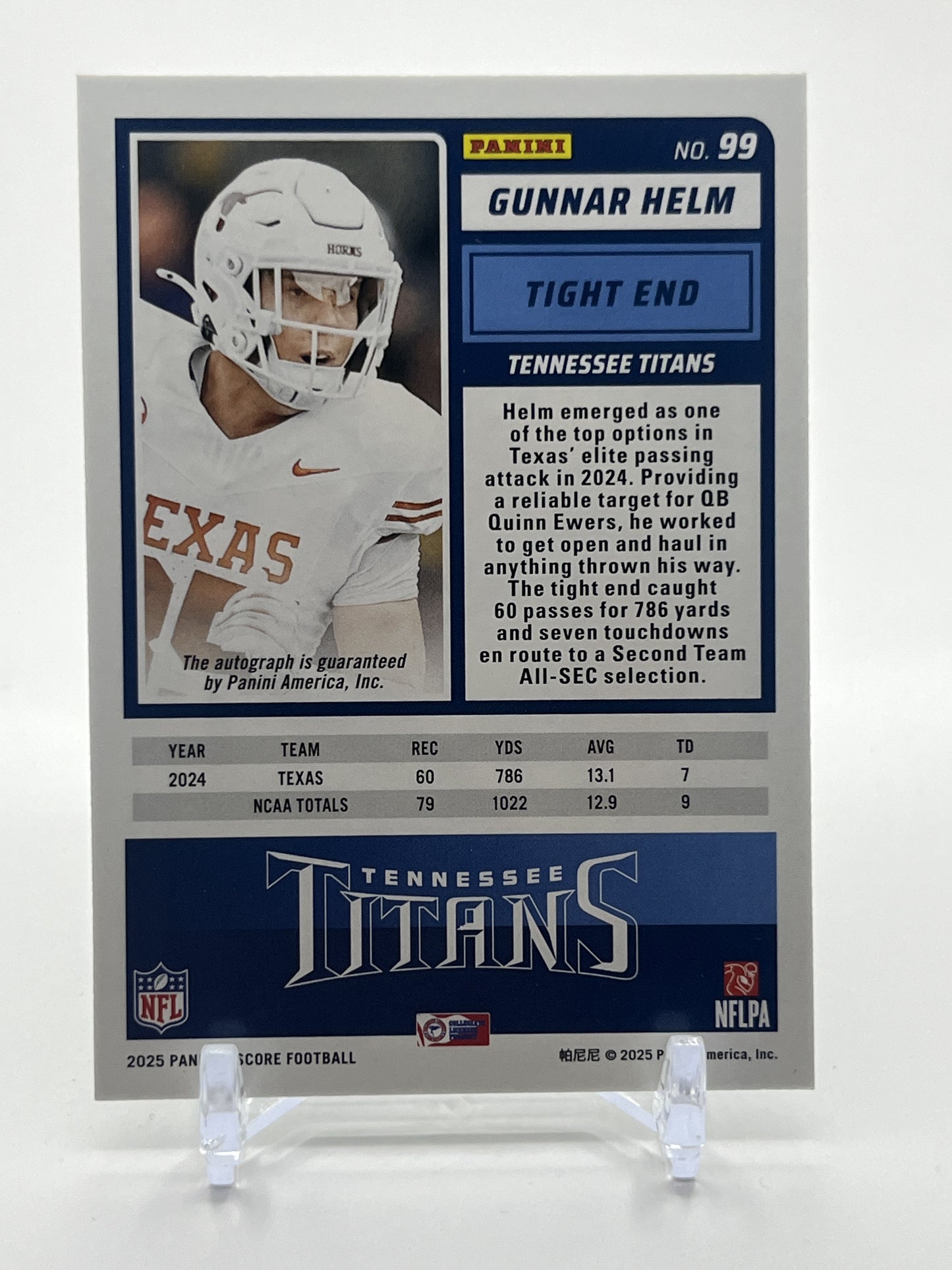 2025 Score #99 Gunnar Helm Base Rookie Signatures Green
