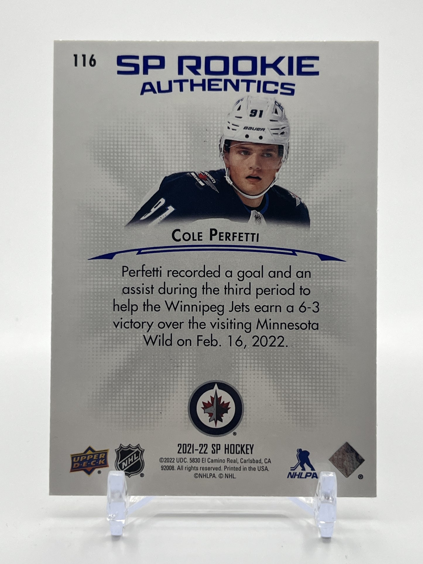 2021-22 SP #116 Cole Perfetti Blue