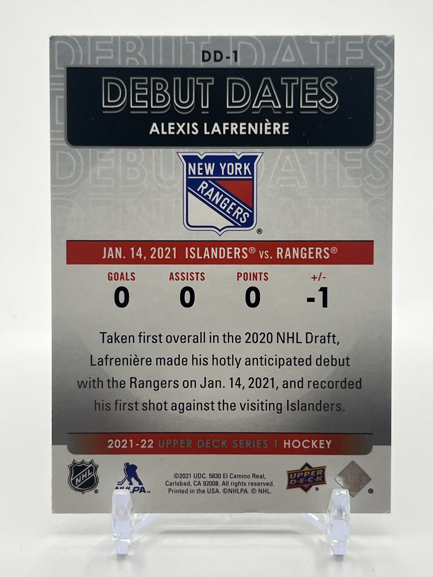 2021-22 Upper Deck #DD-1 Alexis Lafreniere Debut Dates