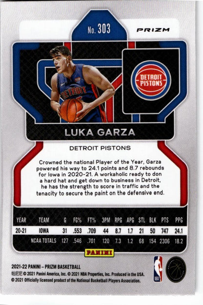 2021-22 Panini Prizm #303 Luka Garza Silver Prizm