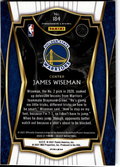 2020-21 Panini Select #184 James Wiseman Tri-Color Prizms