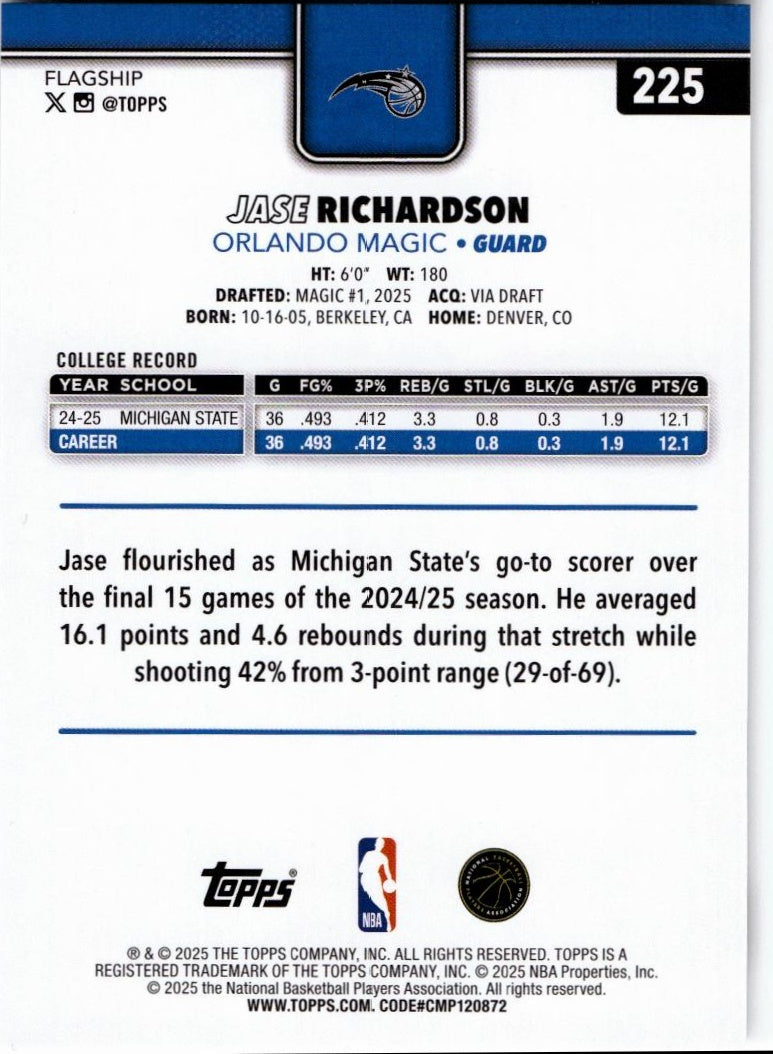 2025-26 Topps #225 Jase Richardson