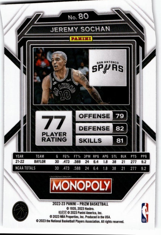 2022-23 Panini Prizm Monopoly #80 Jeremy Sochan