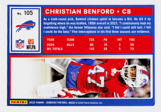 2025 Donruss #105 Christian Benford Press Proofs Red