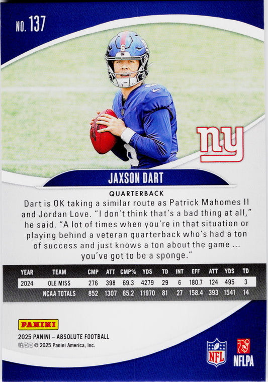 2025 Panini Absolute #137 Jaxson Dart