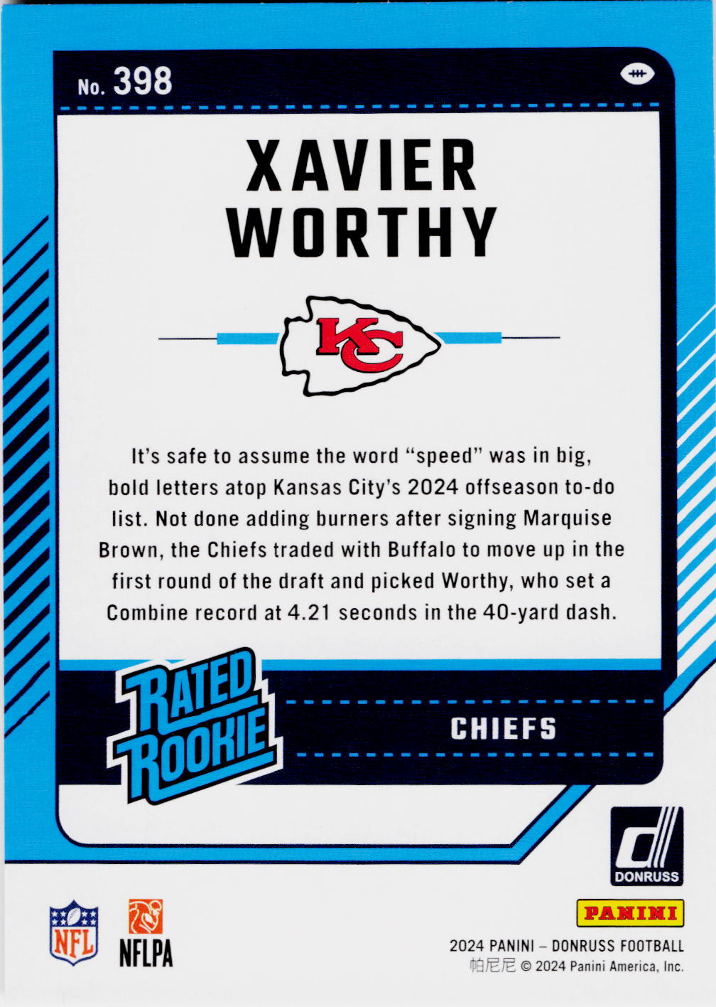 2024 Donruss #398 Xavier Worthy Press Proof Green